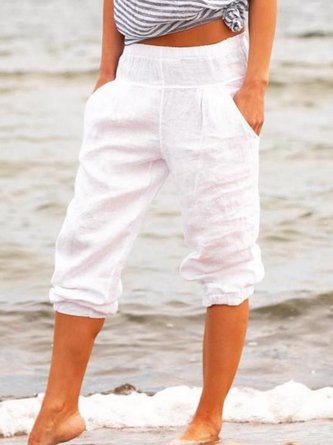 Women Solid Cotton Pockets Pants