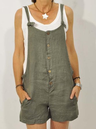 Casual Solid Color Plus Size Overalls Solid Sleeveless Pocket Jumpsuit for women