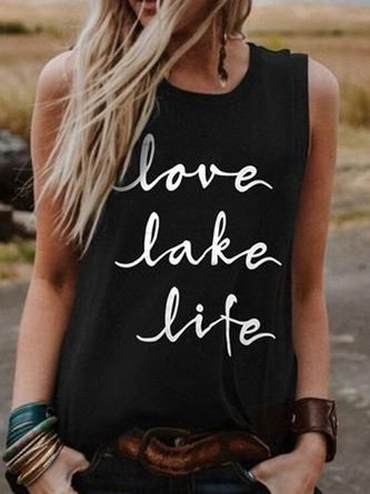 Black Sleeveless Letter Crew Neck T-shirt