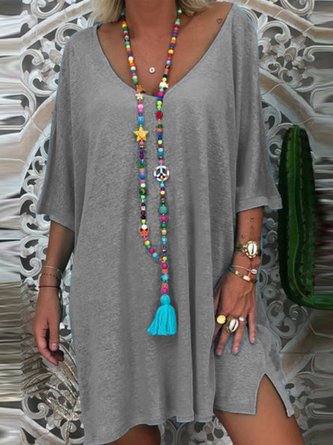 zolucky Round Neck Casual Half Sleeve  Solid Knitting Dress