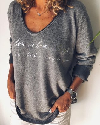 zolucky Grey Cotton Printed Casual Top