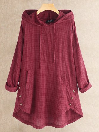 Casual Buttoned Hoodie Top