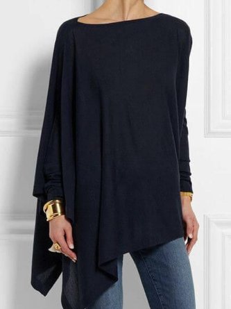 zolucky Women Vintage Round Neck Long Sleeve Cotton-Blend T-shirt