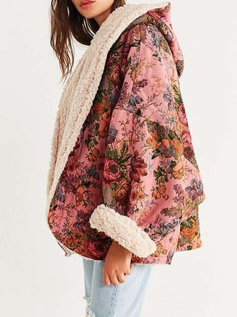 Printed Cotton-Blend Hooded Long Sleeve Fleece Coat