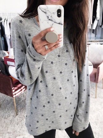 Crew Neck Long Sleeve Polka Dots Shirt & Top