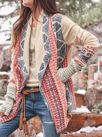 Casual Shawl Collar Floral-Print Cardigan