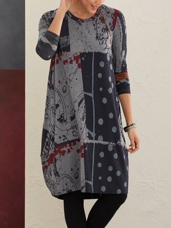 Vintage Print Polka Dots Casual Knitting Dress