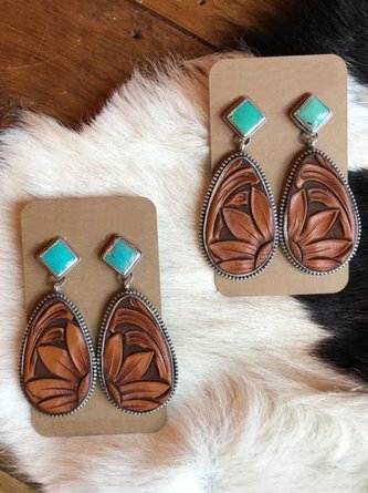 zolucky Brown Drop Vintage Turquoise 925 Sterling Silver Earrings