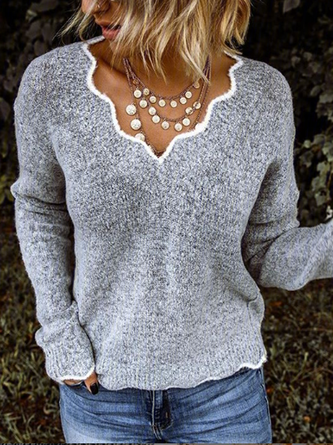 Solid Loose Fit Women Pullover Wool Knit Sweater