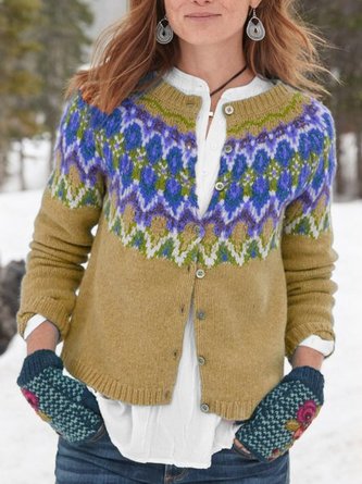 Printed Cotton Casual Cardigan