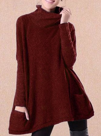 Black Patchwork Turtleneck Casual Sweater