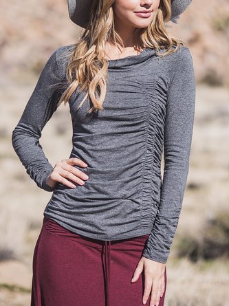 Casual Cotton-Blend Cowl Neck T-shirt