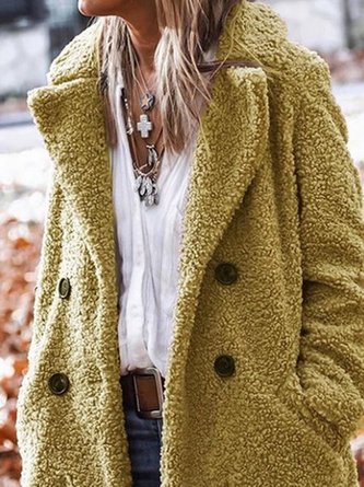 Shawl Collar Buttoned Long Sleeve Wool Blend Jacket