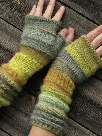 Women Vintage Color-block Geometric Fingerless Gloves