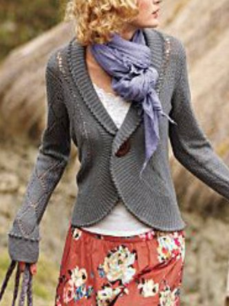 Gray Knitted Casual Plain Sweater coat