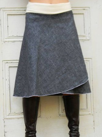 Gray Plain Wool Blend Casual Skirt