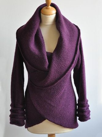 zolucky Casual Solid Cotton-Blend Long Sleeve Sweater
