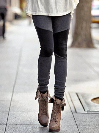 Gray Plain Cotton Casual Pants