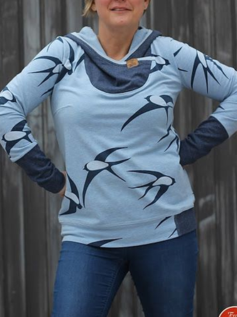 Printed Cotton-Blend Hoodie Long Sleeve Sweatshirt