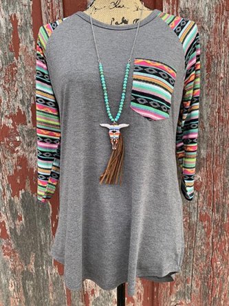 Gray Cotton-Blend Casual T-shirt