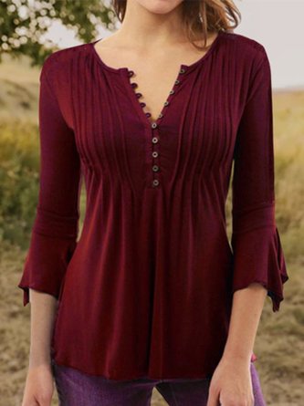 3/4 Sleeve Casual Plain Blouse & Shirt