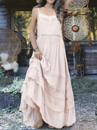 zolucky Pink Sleeveless Cotton Weaving Dress