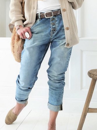 Blue Casual Cotton Pockets Jeans