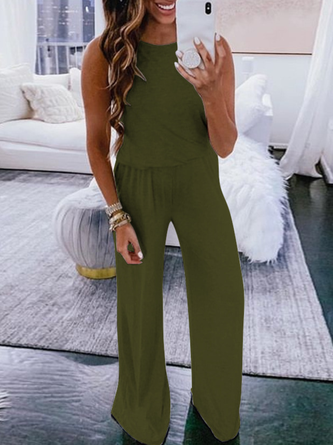Solid Sleeveless Casual Jumpsuit & Romper