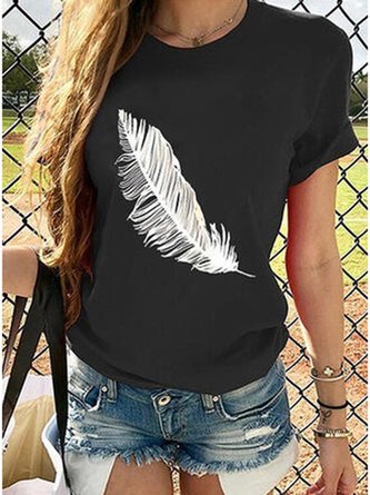 Black Shift Daily Feather Printed Crew Neck Casual T-shirt