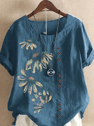 Vintage Casual Floral Printed Blouse Shirt Top