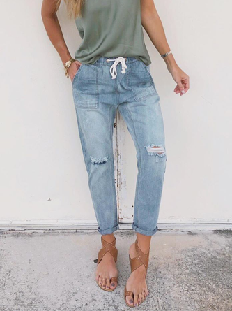 Vintage Solid Ripped Jeans