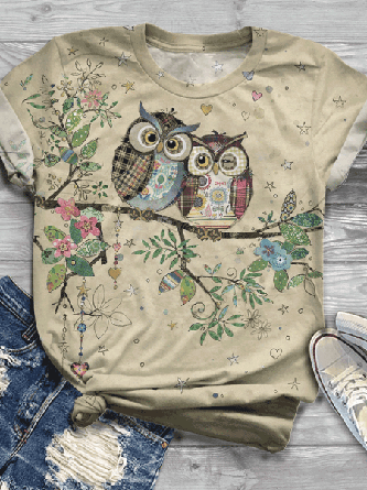 Zolucky Women Crew Neck Graphic Short Sleeve Casual T-shirt