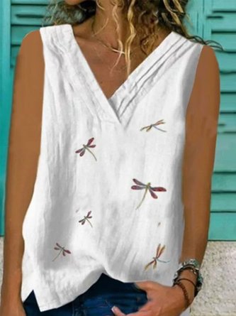 Zolucky Women Cotton V Neck Sleeveless Cotton Graphic T-shirt
