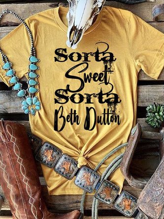 Zolucky Women Cotton Crew Neck Yellow Printed Vintage Jersey T-shirt