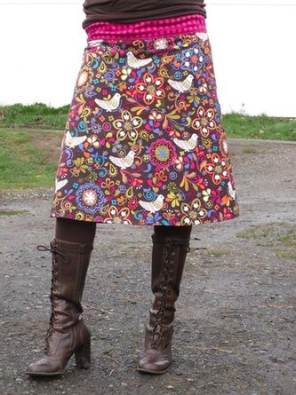 Color Casual Floral-Print Skirt