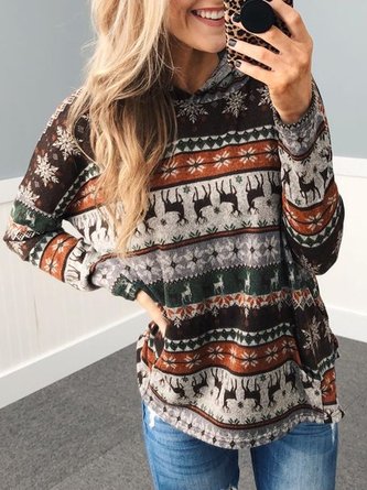 Multicolors Hoodie Patchwork Long Sleeve Cotton-Blend Sweatshirt