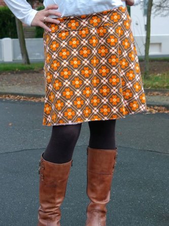 Cotton-Blend Printed Casual Skirt