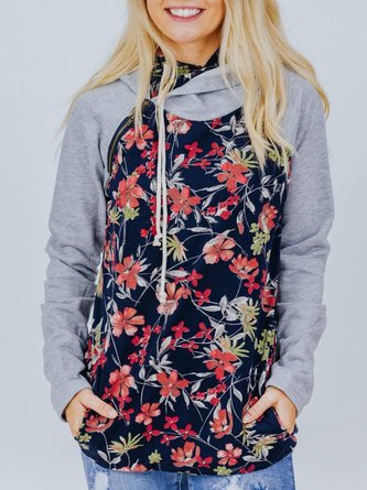 Hoodie Floral-Print Long Sleeve Sweatshirt