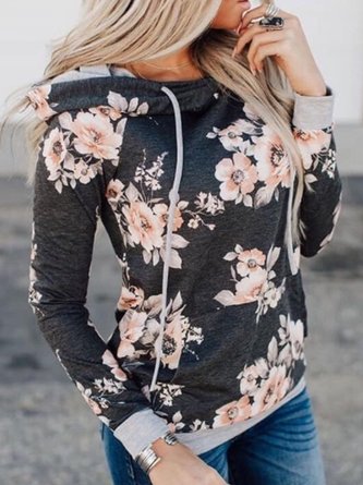 Deep Gray Cotton-Blend Hoodie Vintage Sweatshirts