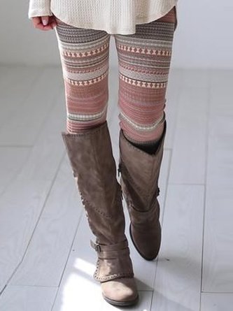 Multicolor Casual Patchwork Cotton-Blend Color-Block Leggings