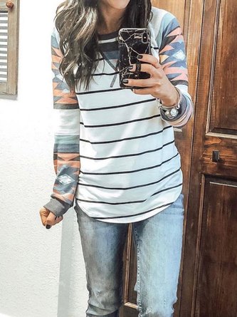 White Long Sleeve Geometric Sweatshirt