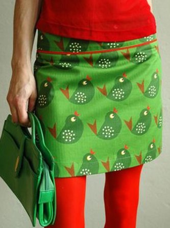 Green  Printed Floral Skirt