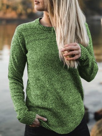 Green Crew Neck Cotton Casual Sweater