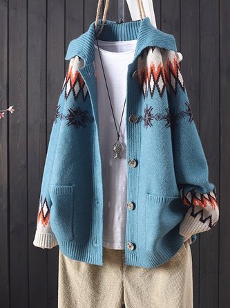 Blue Tribal Cotton Vintage Sweater