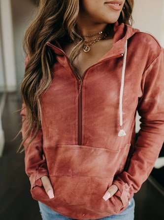 Red Casual Floral-Print Ombre/tie-Dye Hoodie Sweatshirt