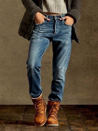 Vintage Blue Denim Washed Shift Casual Jeans