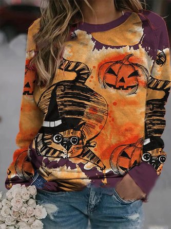 Vintage Long Sleeve Halloween Printed Statement Casual Sweatshirt Top