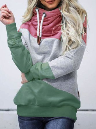 Multicolor Long Sleeve Paneled Solid Hoodie Sweatshirt