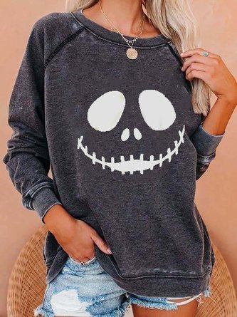 Gray Cotton-Blend Shift Long Sleeve Shirt & Top