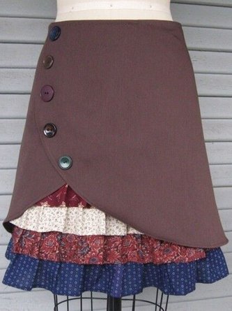 Red Printed Casual Floral Cotton-Blend Skirt